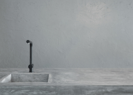 kitchen room sink with cement countertops